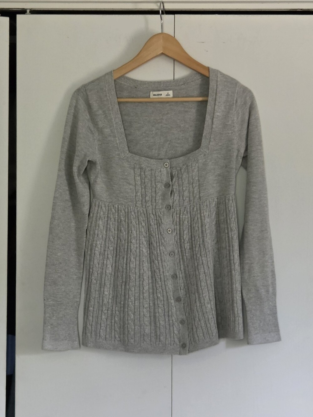 Hollister Babydoll Light Gray Cable-Knit Button-Front Cardigan